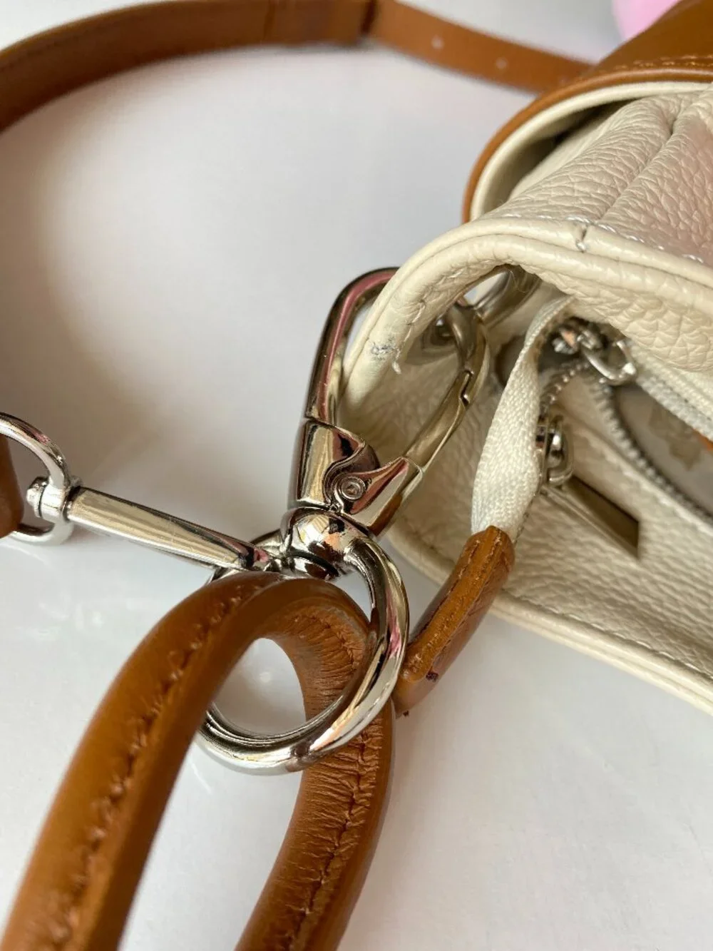 I Medici Firenze Leather Ivory Brown Convertible Hobo Shoulder Bag Made in Italy